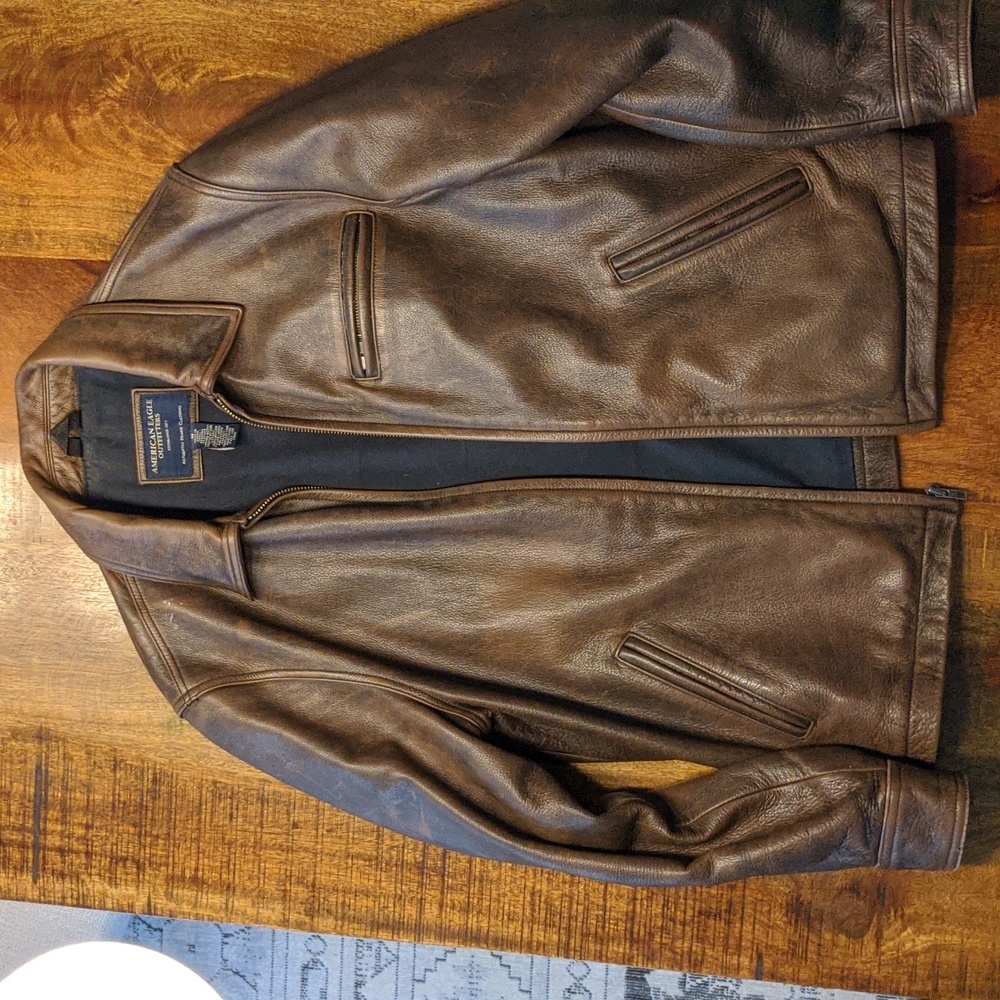Men's American Eagle crackle brown leather jacket